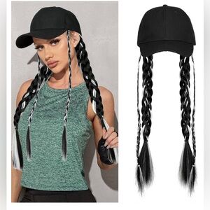 Baseball Cap Hat Wig with Long Braided Synthetic Hair Extension 25" Braided Pony